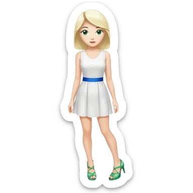 Prince, black hair, body, legst, blue eyes, woman blonde hair, green eyes, sexy white short sleveless dress, shoes sticker