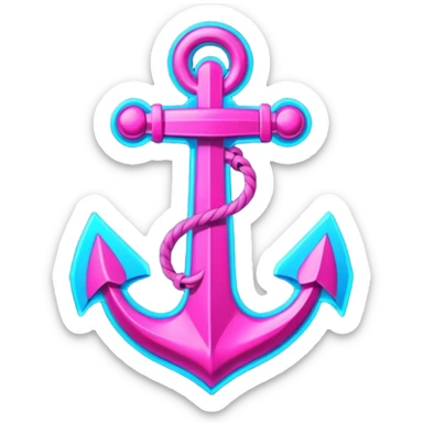 A cyberpunk neon sign with an anchor on it sticker