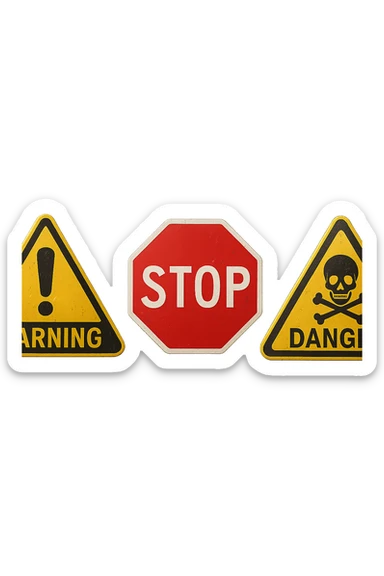 segnali di allarme 3d fluttuano in aria, iperrealistici 4k sticker