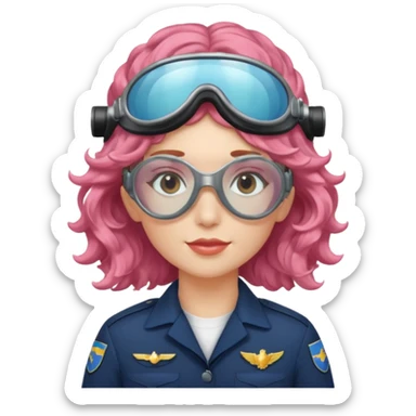 Flight Officer Lila – wavy rose-hair pilot with mirrored goggles sticker