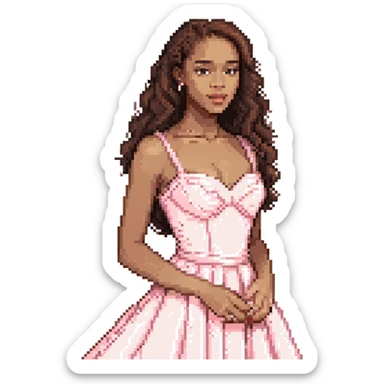 vintage rococo mixed woman with brown hair and light skin in a light pink beautiful gown sticker