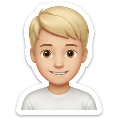 smiling boy in white shirt sticker