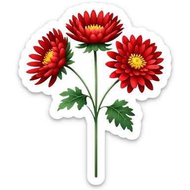 single Bright Red Chrysanthemum, straight stem sticker