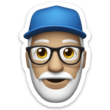 A man wearing a blue cap with 'P' on it and black glasses, white skin and big nose sticker