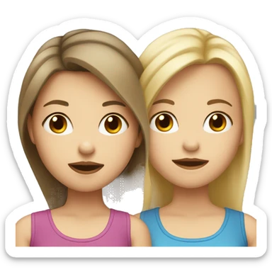 Two girls kissing one with brunette hair and the other blond both white  sticker