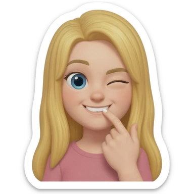 A blonde girl emoji biting their nail while smirking/flirting and wink with one eye sticker