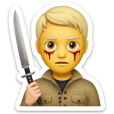 killer holding a knife, simple, round face, minimal details, yellow skin sticker