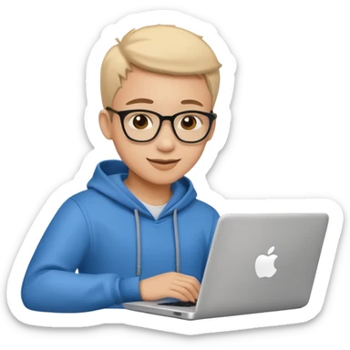 young programmer, coding on laptop, cheerful sticker