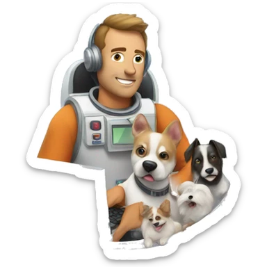 man using a computer in space surrounded by dogs sticker