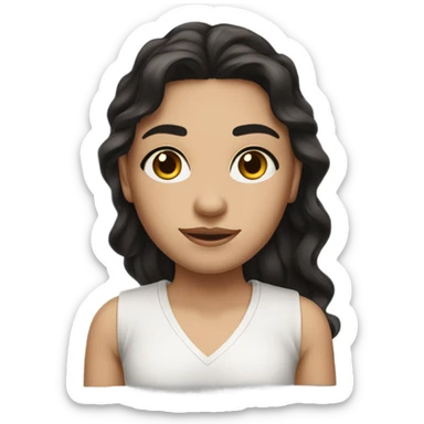 A not-so-brunette girl with long black wavy hair, dark brown eyes and eyelashes sticker