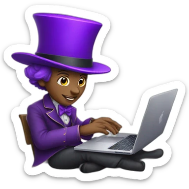 magician with a purple magic hat working on a macbook sticker