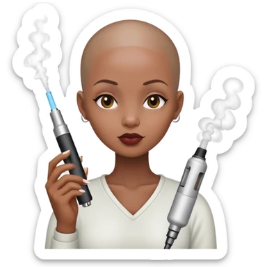 black girl with no hair holding a vape sticker