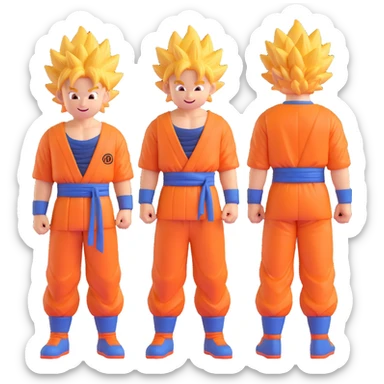 Goku as a 3D emoji, spiky hair, orange gi, smiling sticker