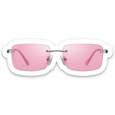 tiny Y2K pink rimless sunglasses, narrow rectangular lenses, minimalist 2000s style sticker