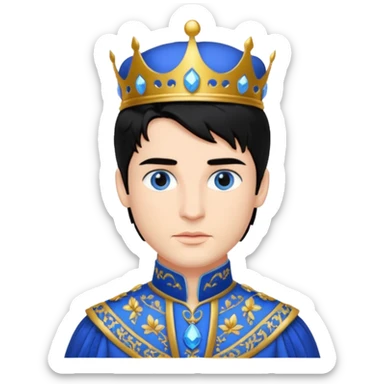 Prince with crown, body and legs, black hair, blue eyes,  sticker