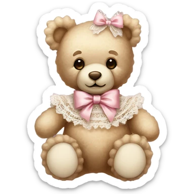 vintage rococo teddy bear with a light pink bow that has lace and frills sticker