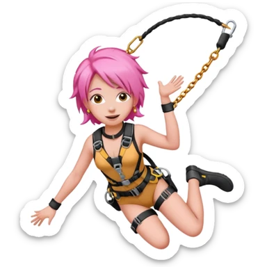 bungee jumping face with earrings and pink hair flying away bungee jump sticker