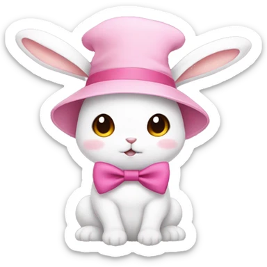 Anime Bunny with a pink hat and a bow on its ear sticker