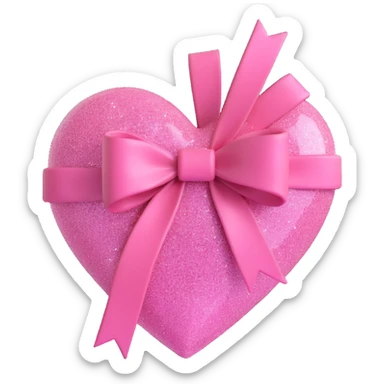 Add sparkles around the pink glittery heart with a pink bow, keeping the 3D emoji style and transparent background. sticker