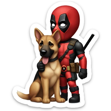 Deadpool holding German shepherd puppy sticker