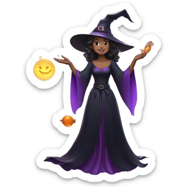 witch put out a hand to cast a spell and release magic sparkles sticker