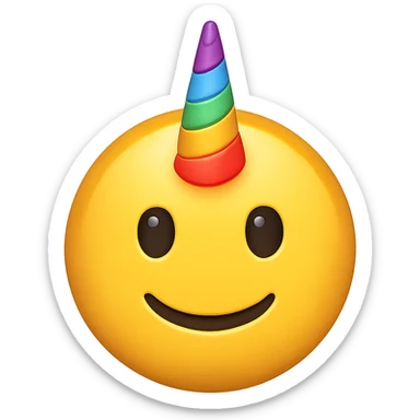 yellow face with rainbow unicorn horn, digital illustration emoji sticker