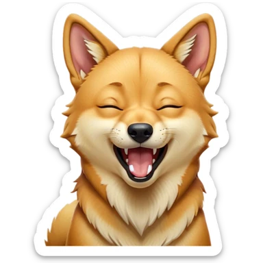 Cinematic Cute Yawning Dingo Portrait Emoji, Head tilted slightly with a dramatic, wide-open yawn, showcasing a soft, sandy fur with gently drooping ears and round amber eyes barely open in drowsy contentment, Simplified yet irresistibly adorable features, highly detailed, glowing with a soft, cozy glow, high shine, relaxed yet expressive, stylized with a touch of wild charm, bright and endearing, soft glowing outline, capturing the essence of a sleepy yet affectionate dingo, so drowsy it feels like it could stretch out of the screen and curl up for a nap! sticker