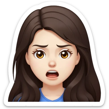girl with long dark brown hair brown eyes and pale skin having a tantrum sticker