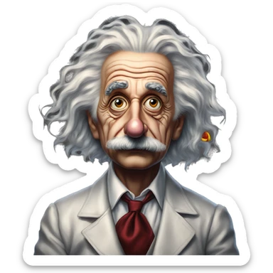 Einstein in Harley Quinn style, oil paint, mysterious eyes, intricate lips, masterpiece portrait, odd perspective, beautiful, desirable, logical sticker