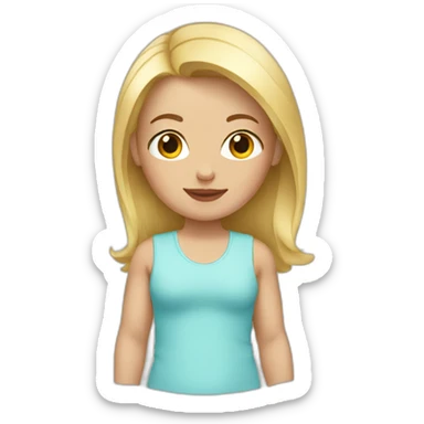 woman with blonde hair and brown eyes and baby sticker