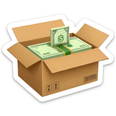 shipping box with a flat cash bill on the side of it sticker