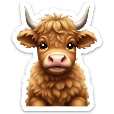 brown fluffy baby scottish cow with a small bow on head sticker