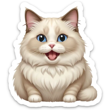 Cinematic Cute Chubby Ragdoll Cat Portrait Emoji, Head tilted playfully and yawning, round and plump body with soft, silky fur in a mix of light and darker points, Simplified yet adorable features, highly detailed, glowing with a warm, friendly glow, high shine, curious yet calm, stylized with a touch of whimsy, bright and endearing, soft glowing outline, capturing the essence of a mischievous yet loving and lazy kitty, so cute it feels like it could stretch out of the screen and cuddle! sticker