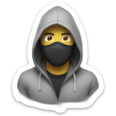 man with hoodie and gaz mask sticker