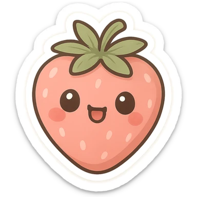 pink strawberry with a cute face, playful and adorable, chibi stickers style sticker