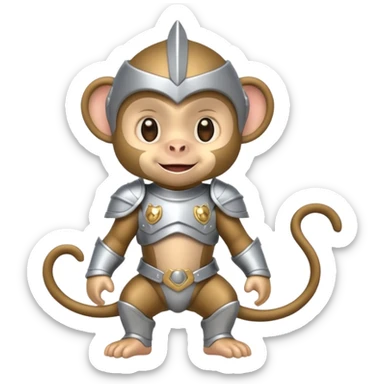 baby monkey in silver armor, full body, smile sticker