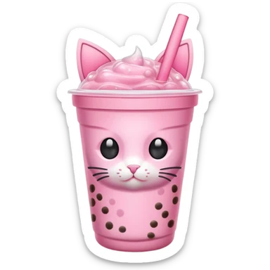 Pink boba in a cup with cat ears sticker