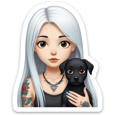 girl with long white  straight hair and tattoos and black dog sticker