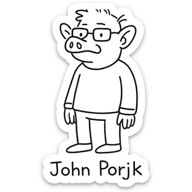 hand-drawn outlined character named John Porjk with unique features sticker