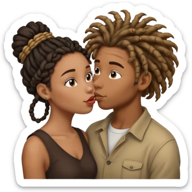 Brown boy with dreadlock kissing black girl with curly bun sticker