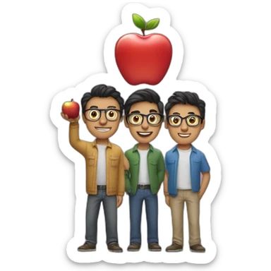 three nerds holding up the apple logo sticker