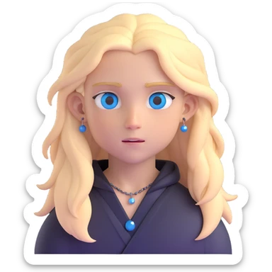 boy with long light blonde hair, dark blue eyes, multiple facial piercings, all black outfit sticker