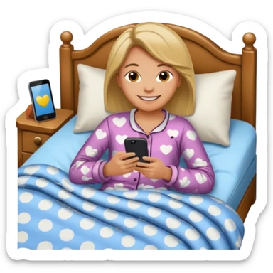 
emoticon of lying in bed and looking at phone sticker