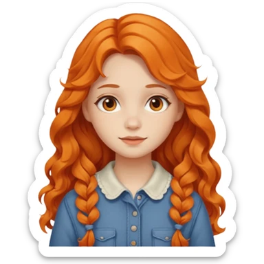 orange wavy long hair girl with wearing cottage core clothes sticker