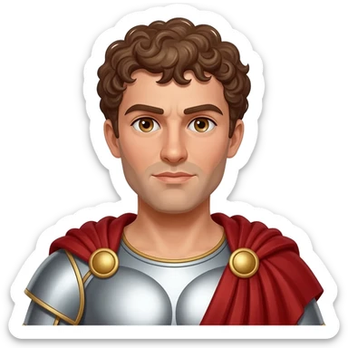 Mark Antony from Rome Mythology with hazel eyes, brown curly hair, white metallic tunic, crimson metallic cloak sticker