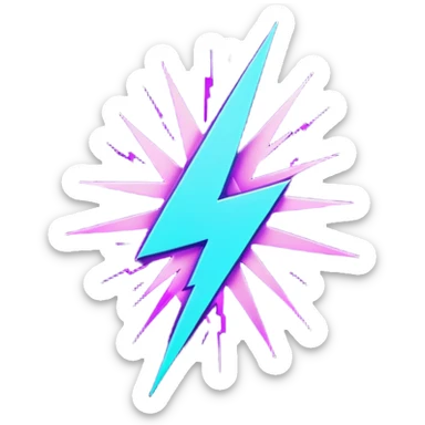 futuristic minimalistic glowing lightning bolt symbol, neon purple and cyan light, dark background, sleek cyberpunk tech style, no face, 1:1 aspect ratio sticker