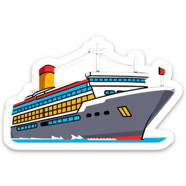 A colorful cruise ship with multiple decks sticker
