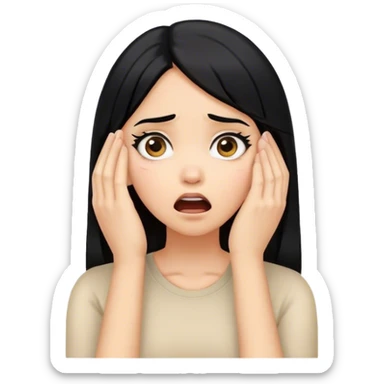 Shocked girl face and hands on face , black hair, face palm  sticker