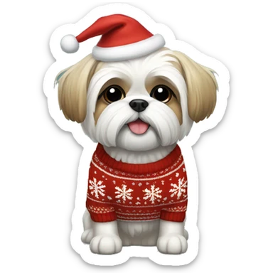 Shi tzu dog in Christmas sweater sticker