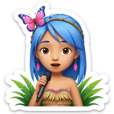 Pixar style Blue and pink tiki girl singing with butterfly and in the mikrophone sticker